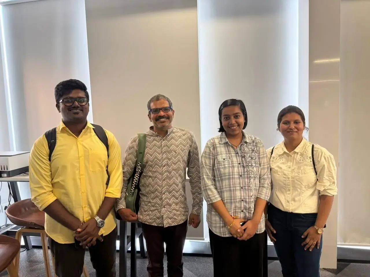 The Third Hand team at the AI Engineer Mixer in Bengaluru, standing together after the results